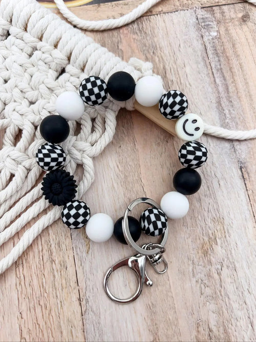 Black and White Beaded Wristlet Keychain