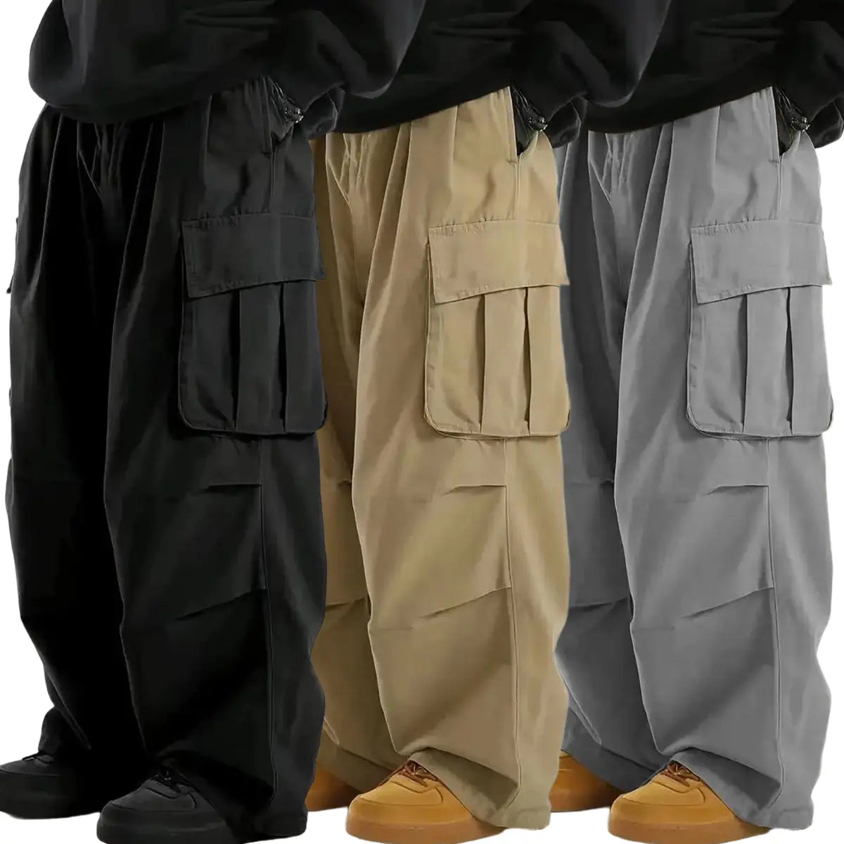 Loose Wide-Leg Cargo Pants with Flap Pockets