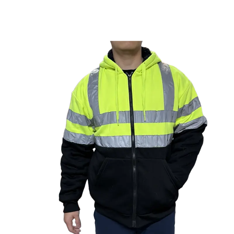 Grey Hooded Work Jacket with Reflective Stripes