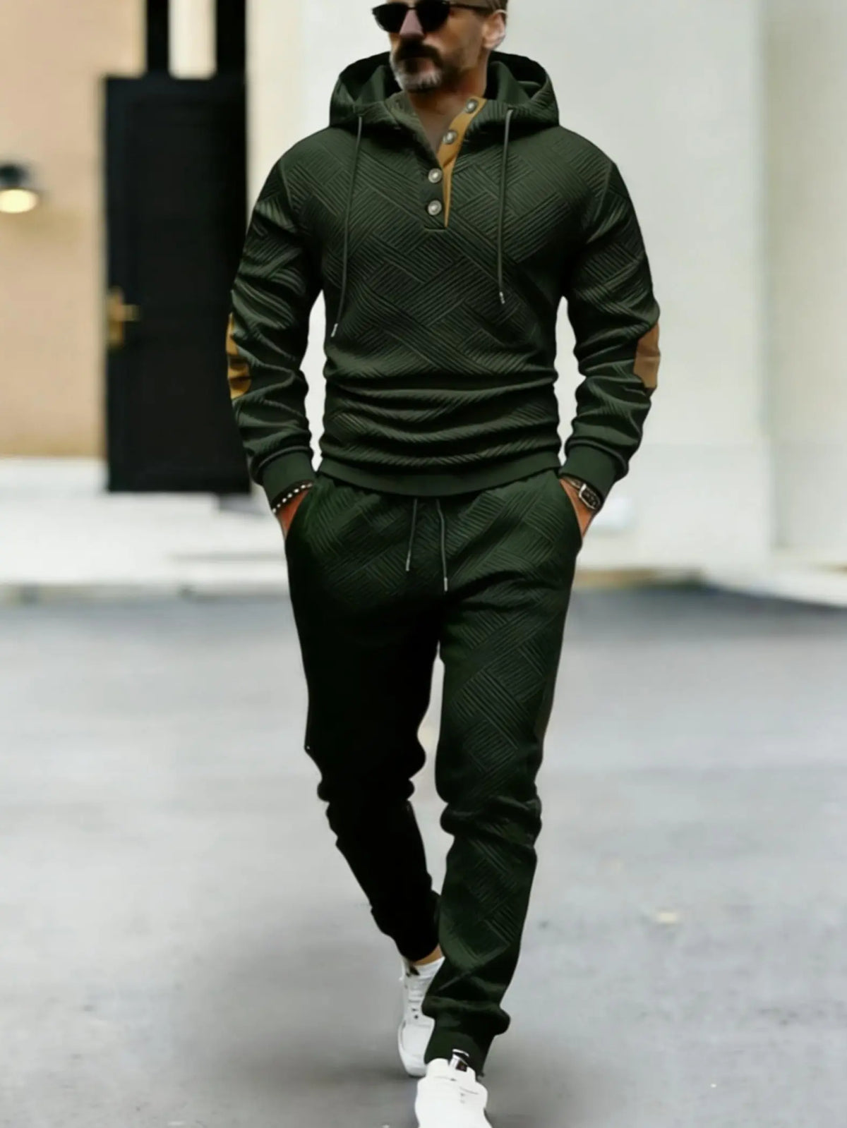 Men's Olive Textured Hoodie and Jogger Set