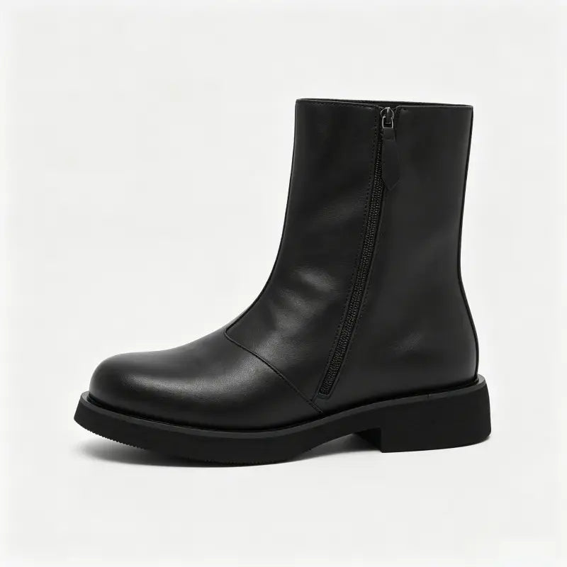 Black Leather-Look Ankle Boots with Side Zip
