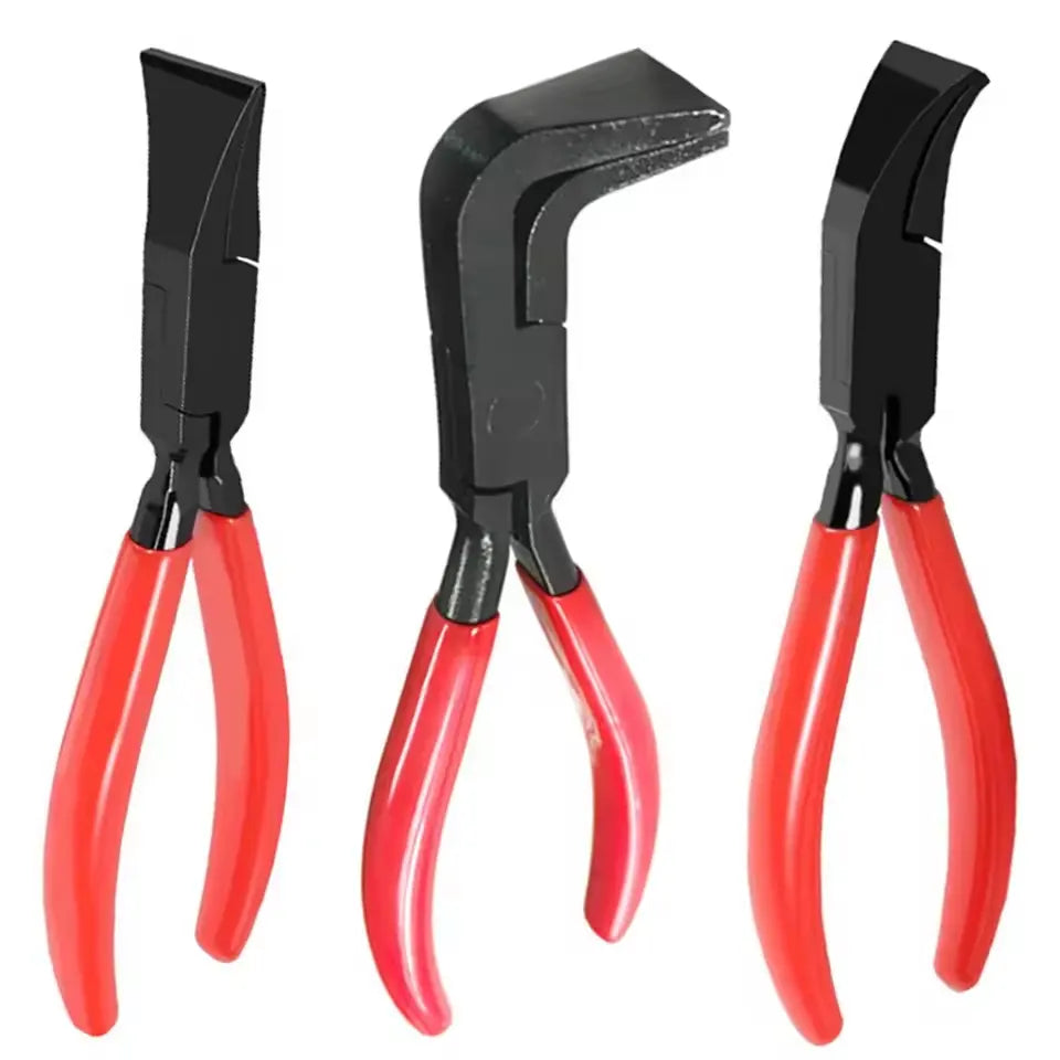 Three Bent-Jaw Sheet Metal Pliers with Red Handles