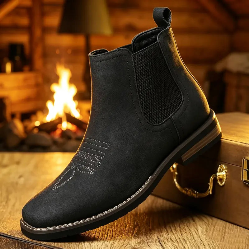 Brown Leather-Look Square Toe Ankle Boot