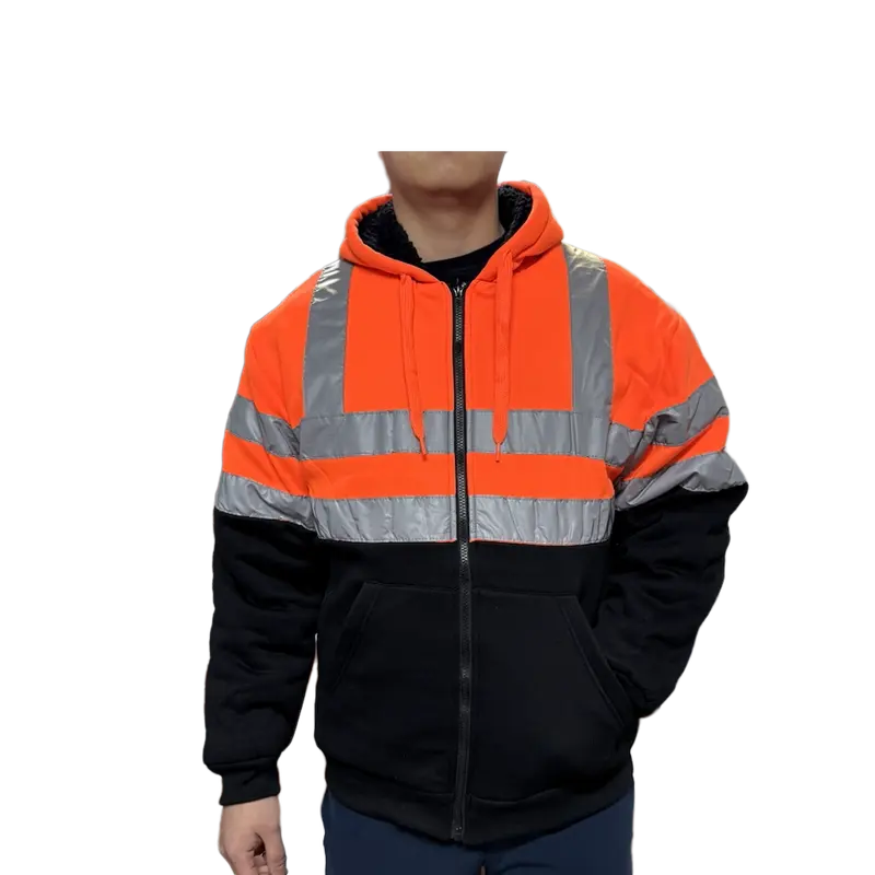 Grey Hooded Work Jacket with Reflective Stripes