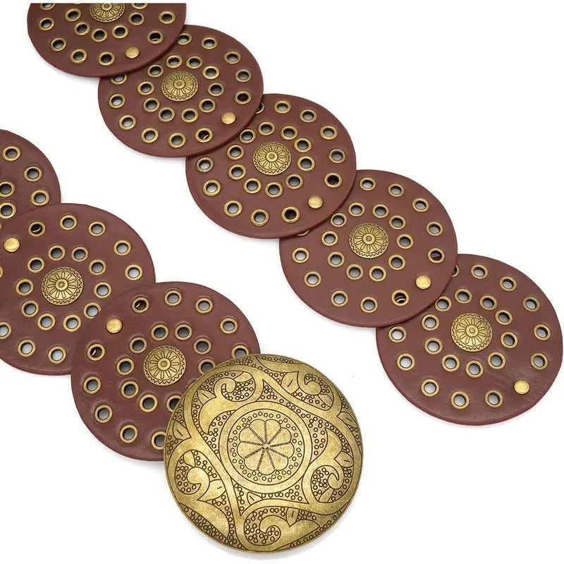 Brown Round Disc Belt with Brass Buckle