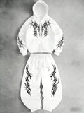 White Zip Hoodie and Joggers Set with Print