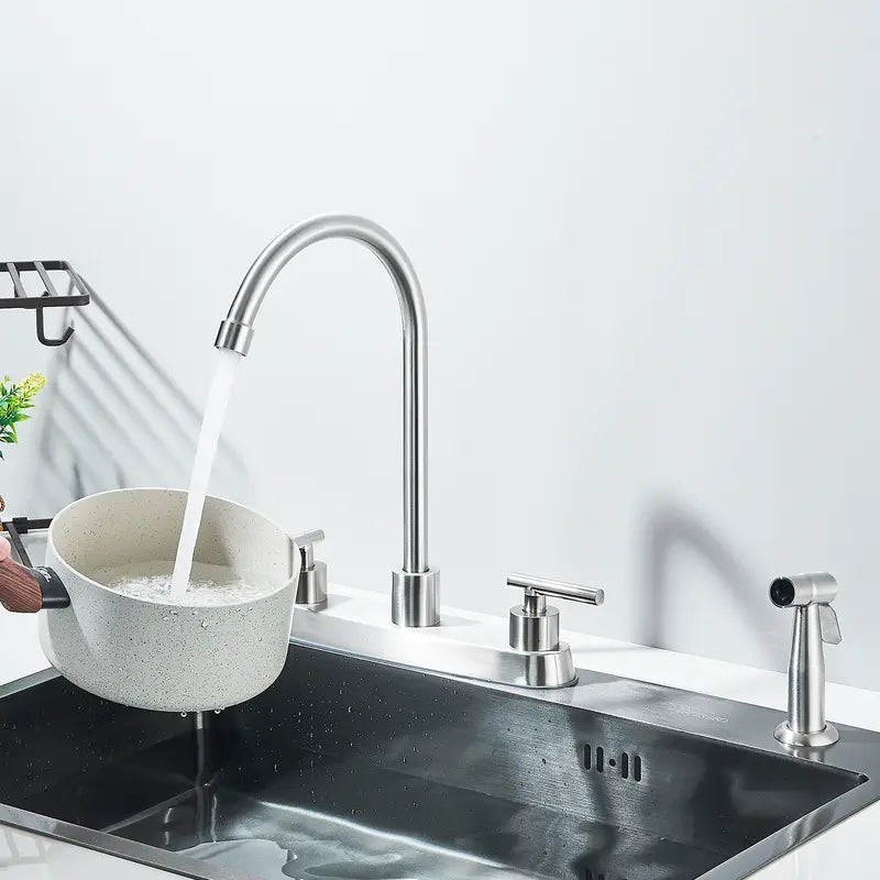 Brushed Nickel Gooseneck Kitchen Faucet with Side Sprayer