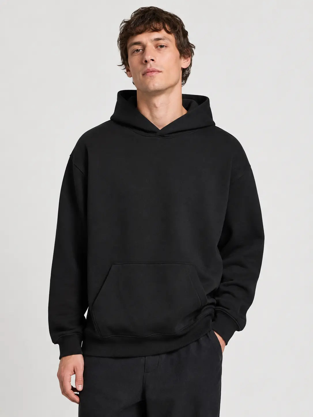 Oversized Black Pullover Hoodie with Front Pocket