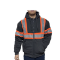 Grey Hooded Work Jacket with Reflective Stripes