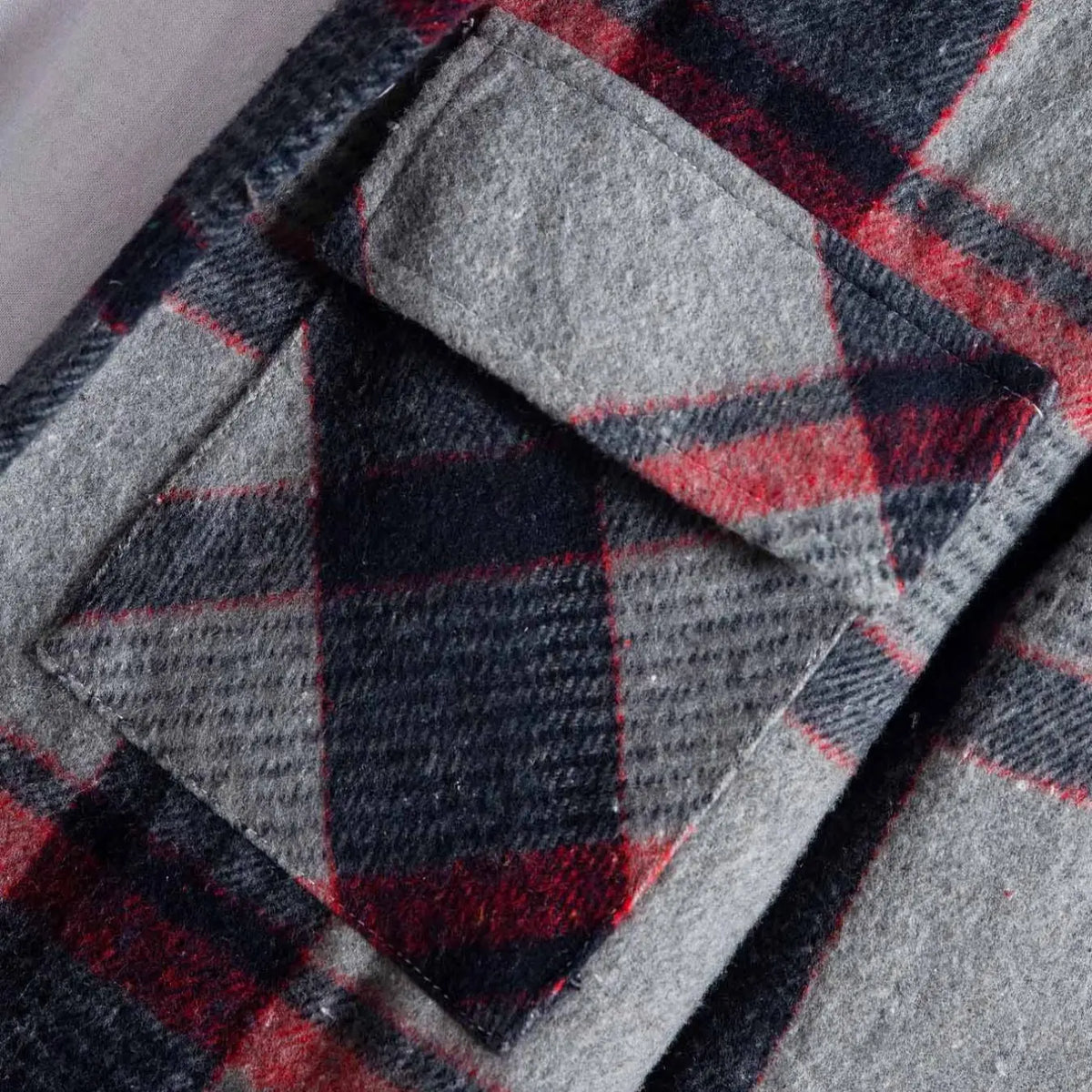 Grey Plaid Button Front Flannel Shirt Jacket