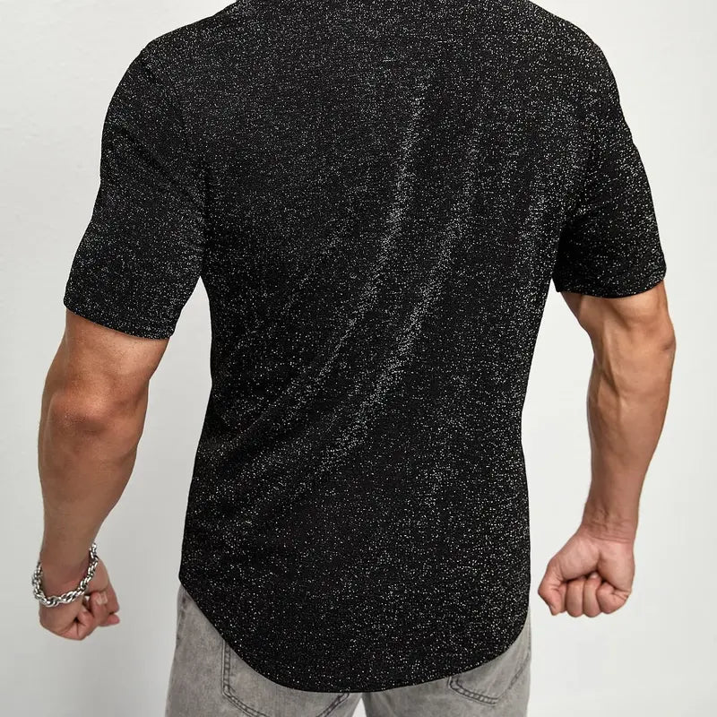 Men's Black Sparkle Short Sleeve Button Shirt