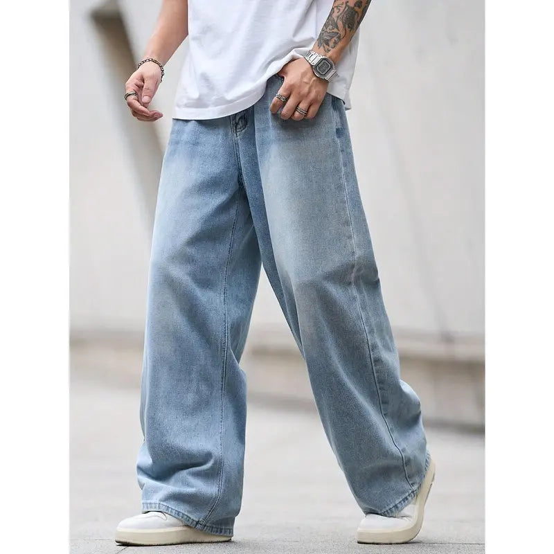 Light Wash Baggy Wide-Leg Denim Jeans