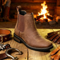 Brown Leather-Look Square Toe Ankle Boot