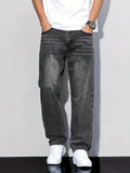 Faded Grey Straight-Leg Denim Jeans