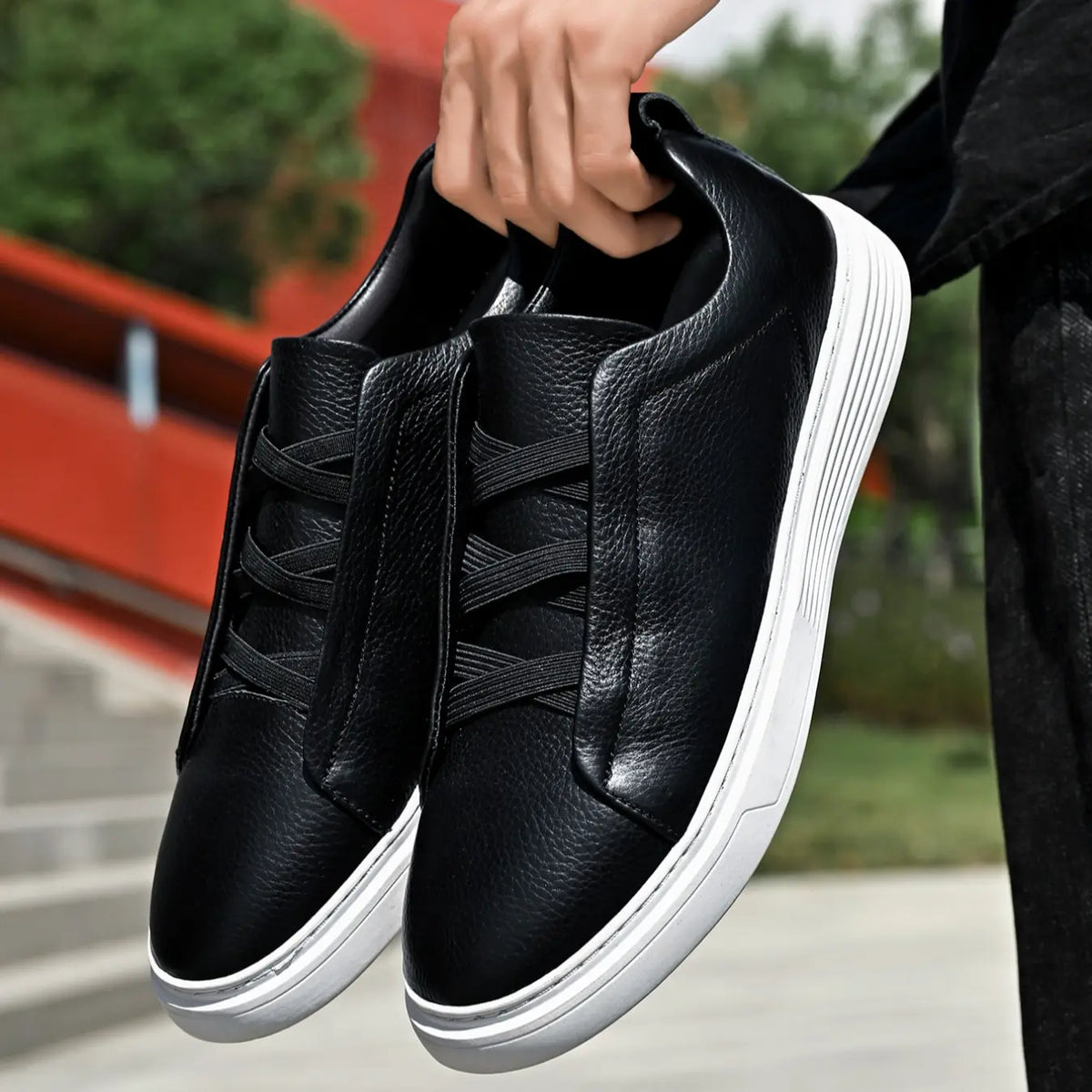 White Leather Low Top Slip-On Sneakers