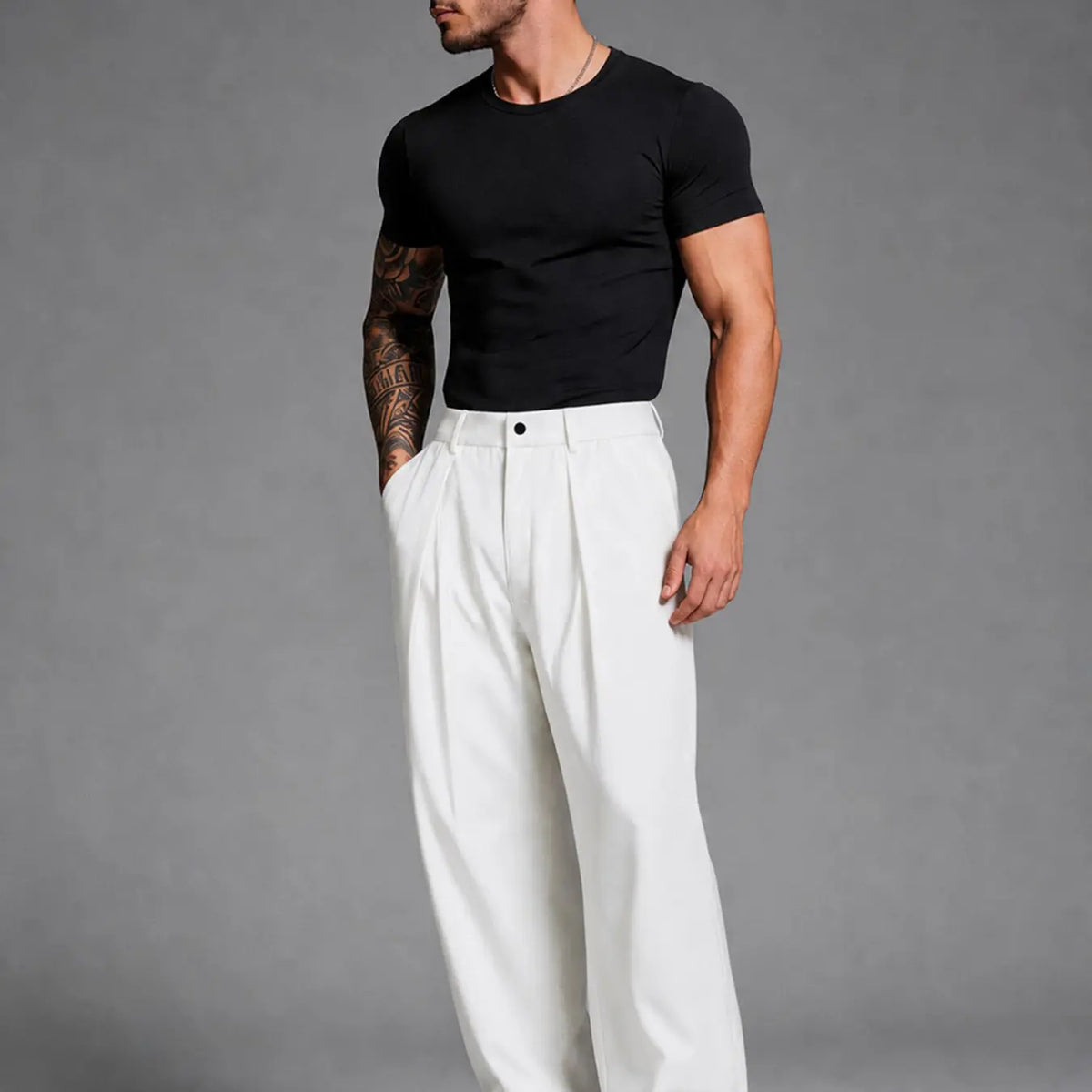 Black Pleated Wide Leg Trousers