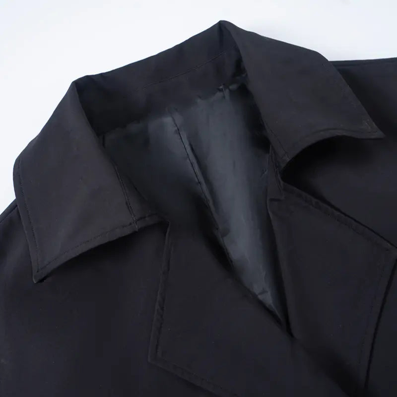 Long Black Double-Breasted Trench Coat