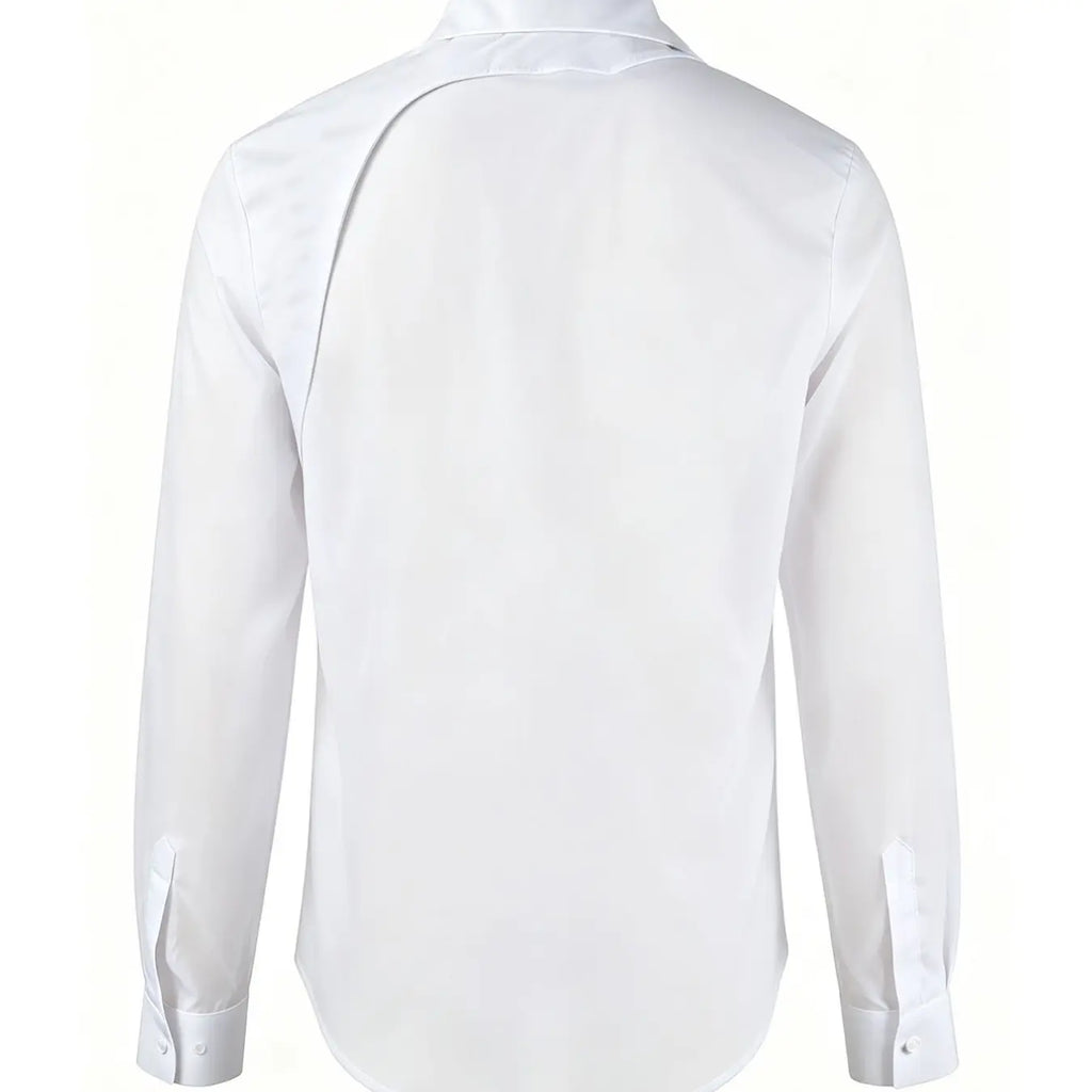White Button-Down Shirt with Shoulder Strap Detail