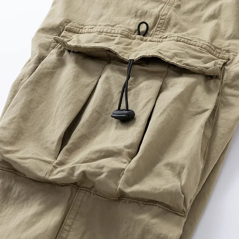 Khaki Cotton Cargo Pants with Side Pockets