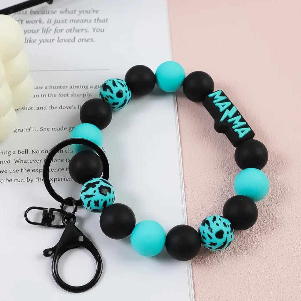 Black and White Beaded Wristlet Keychain