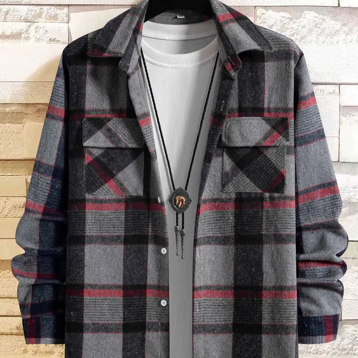 Grey Plaid Button Front Flannel Shirt Jacket