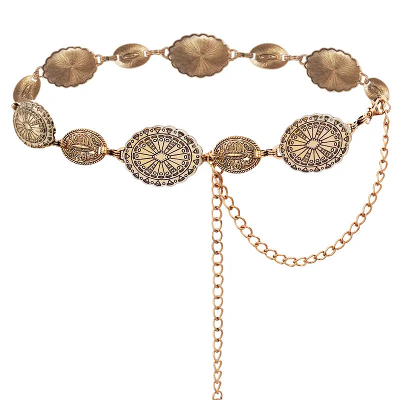 Gold Tone Oval Medallion Chain Waist Belt