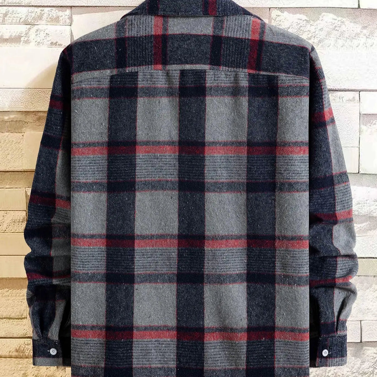 Grey Plaid Button Front Flannel Shirt Jacket
