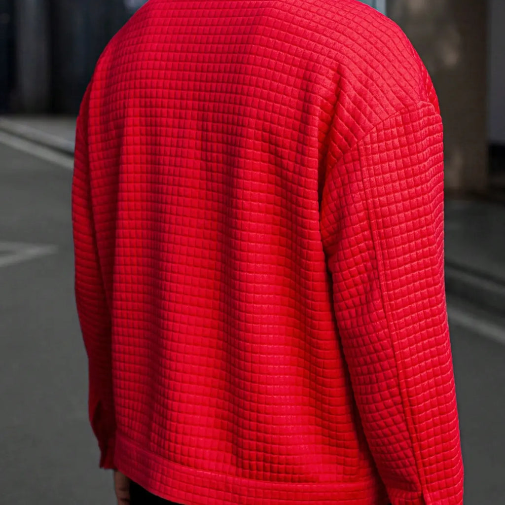 Red Waffle Textured Button Front Shirt Jacket