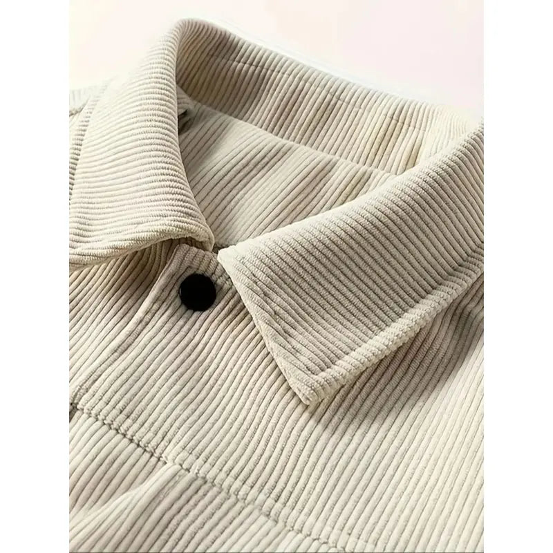 Corduroy Button-Front Jacket with Chest Flap Pockets