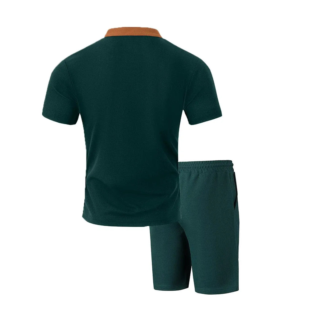 Teal Lace-Up Top and Drawstring Shorts Set
