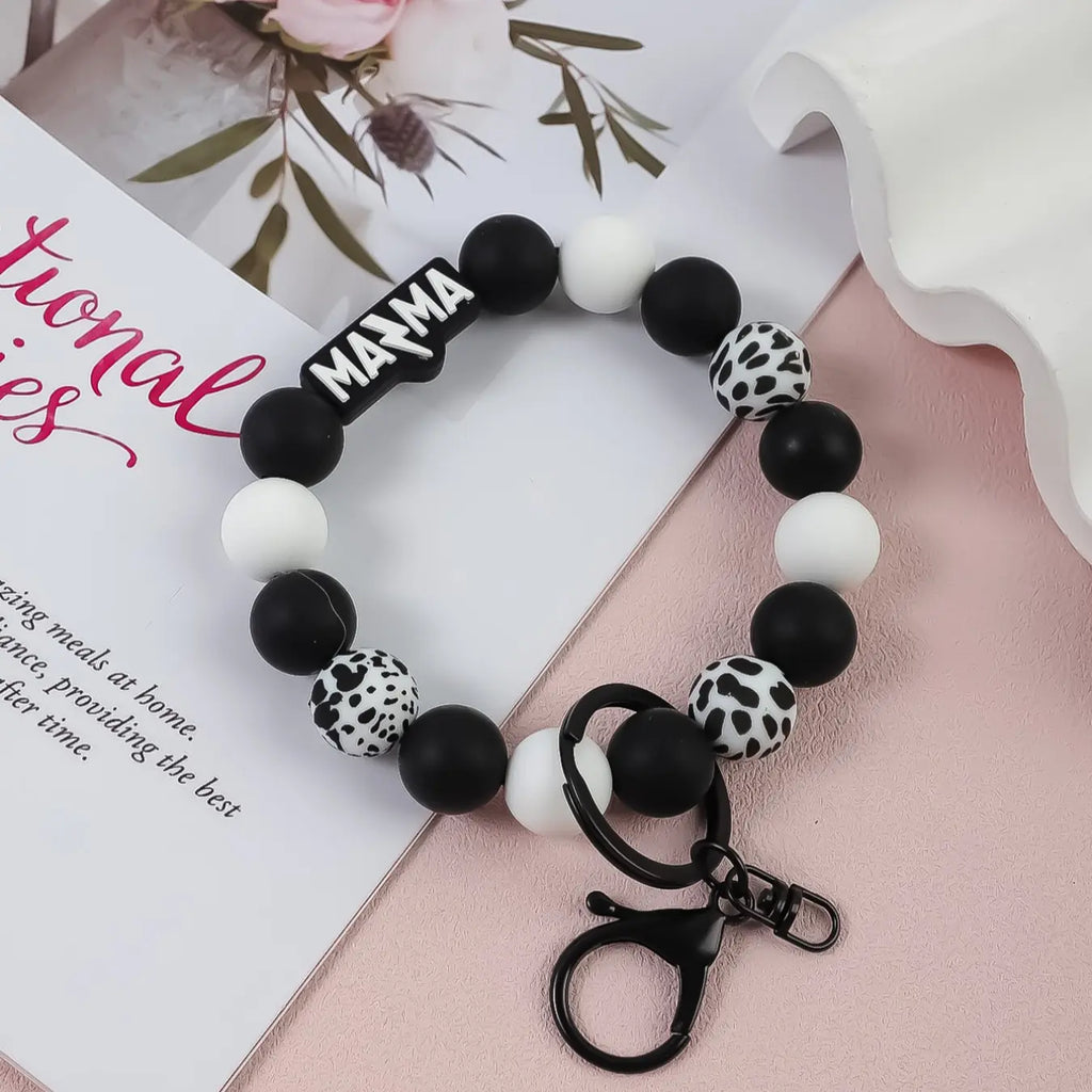 Black and White Beaded Wristlet Keychain