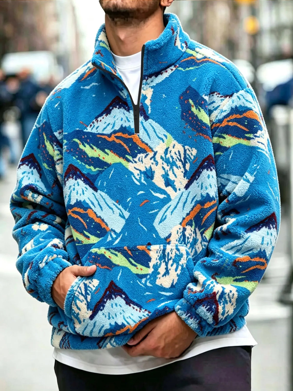 Blue Mountain Print Fleece Half-Zip Pullover