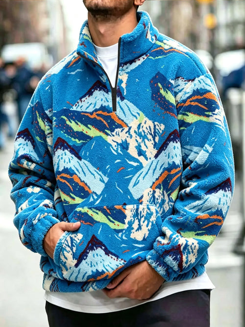 Blue Mountain Print Fleece Half-Zip Pullover