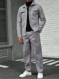 Grey Pocket Jacket and Straight Trousers Set