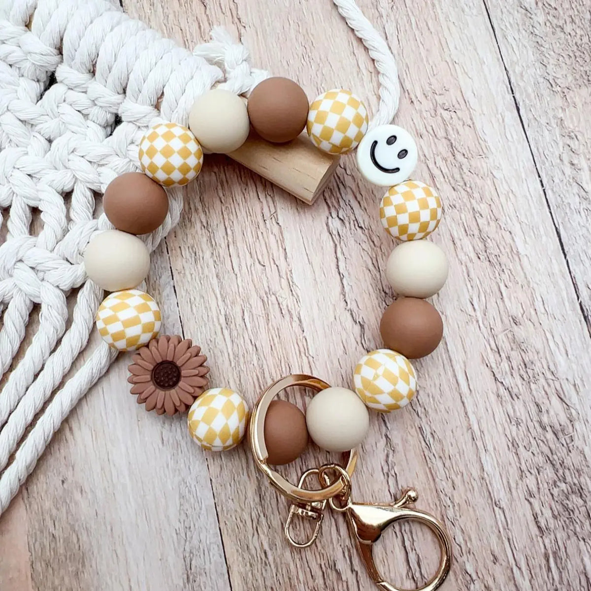 Black and White Beaded Wristlet Keychain
