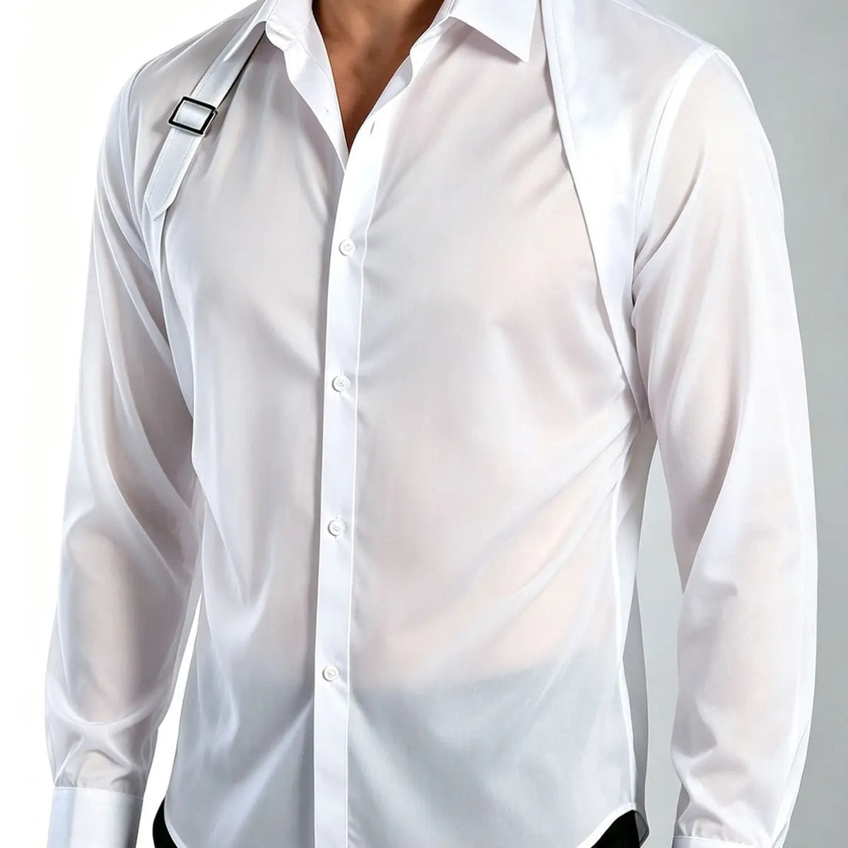 White Button-Down Shirt with Shoulder Strap Detail