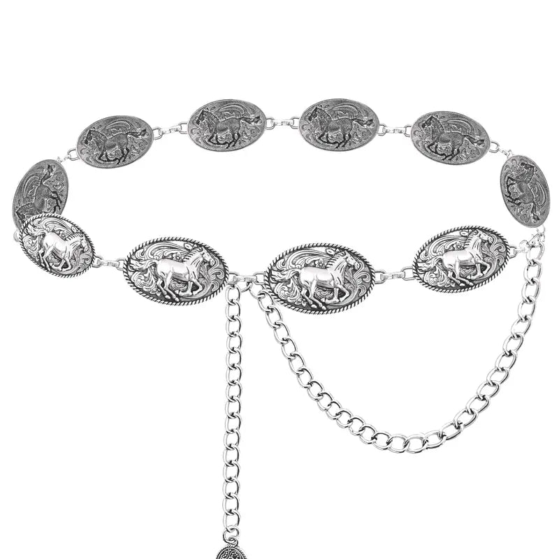 Gold Tone Oval Medallion Chain Waist Belt
