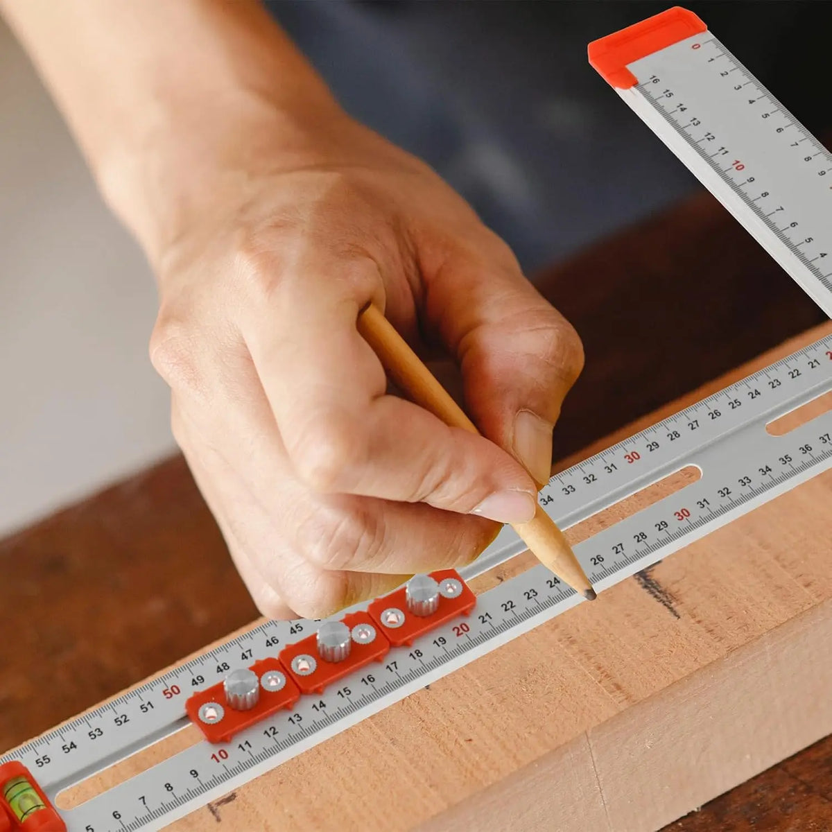 Aluminum Angle Ruler with Red Sliding Hole Locator
