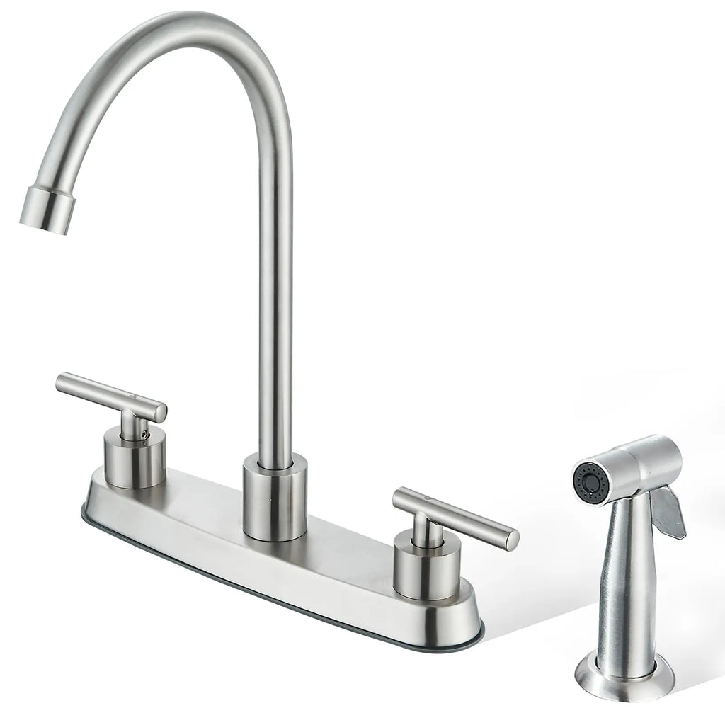 Brushed Nickel Gooseneck Kitchen Faucet with Side Sprayer