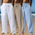 Drawstring Linen-Look Pants in White, Beige and Blue