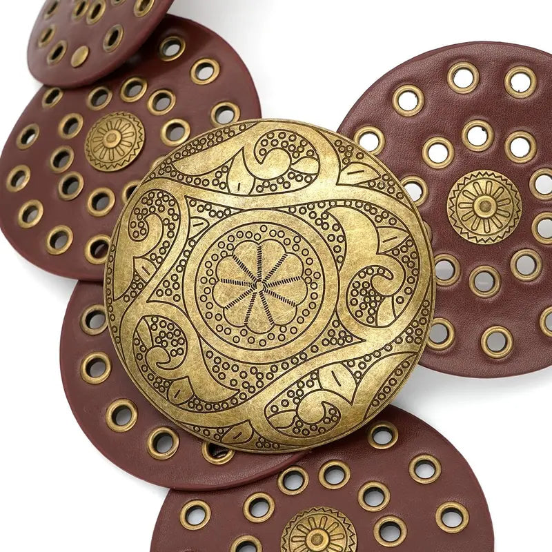 Brown Round Disc Belt with Brass Buckle
