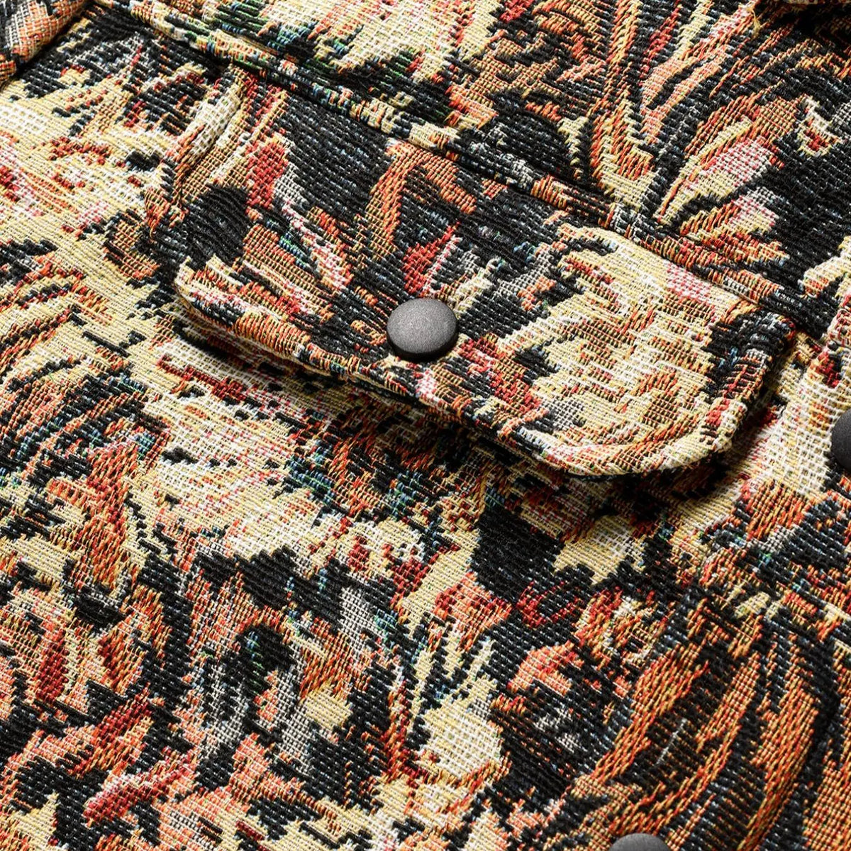 Men's Floral Jacquard Button-Front Jacket in Brown Tones