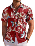 Red Short Sleeve Shirt with Leaf Print