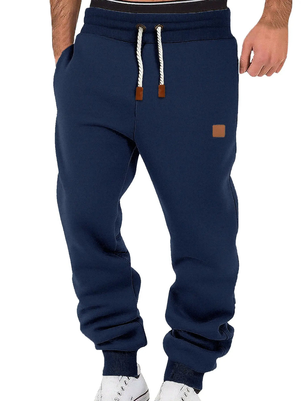 Navy Fleece Joggers with Drawstring and Ribbed Cuffs