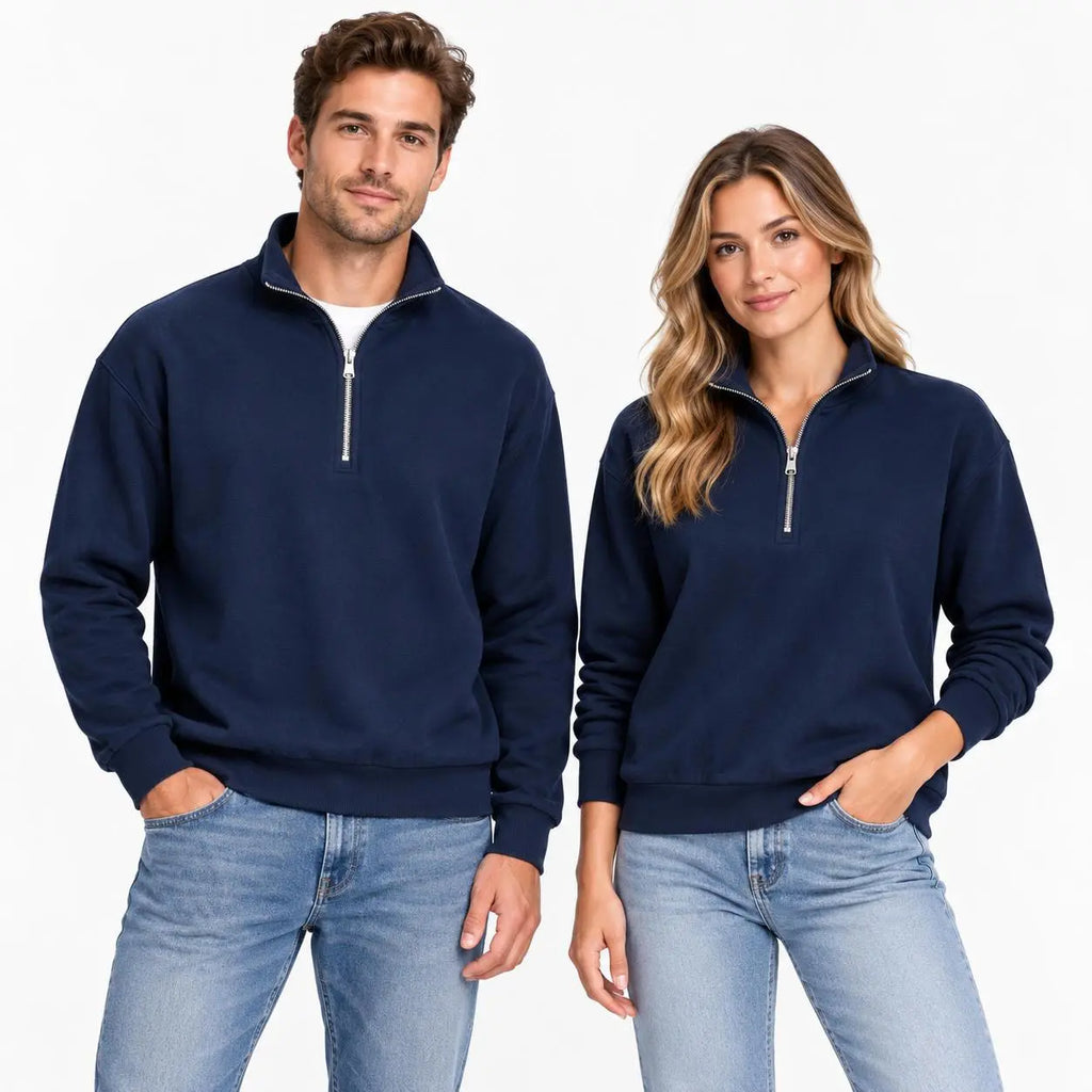 Navy Quarter Zip Stand Collar Sweatshirt
