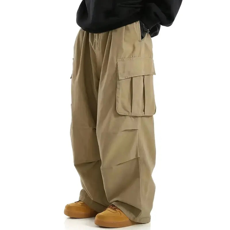 Loose Wide-Leg Cargo Pants with Flap Pockets