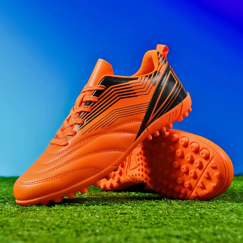 Orange Lace-Up Turf Soccer Shoes With Studs