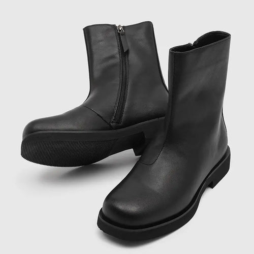 Black Leather-Look Ankle Boots with Side Zip