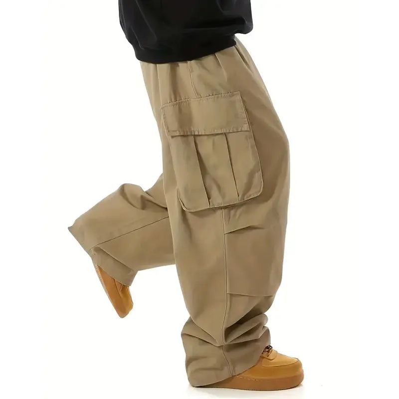 Loose Wide-Leg Cargo Pants with Flap Pockets
