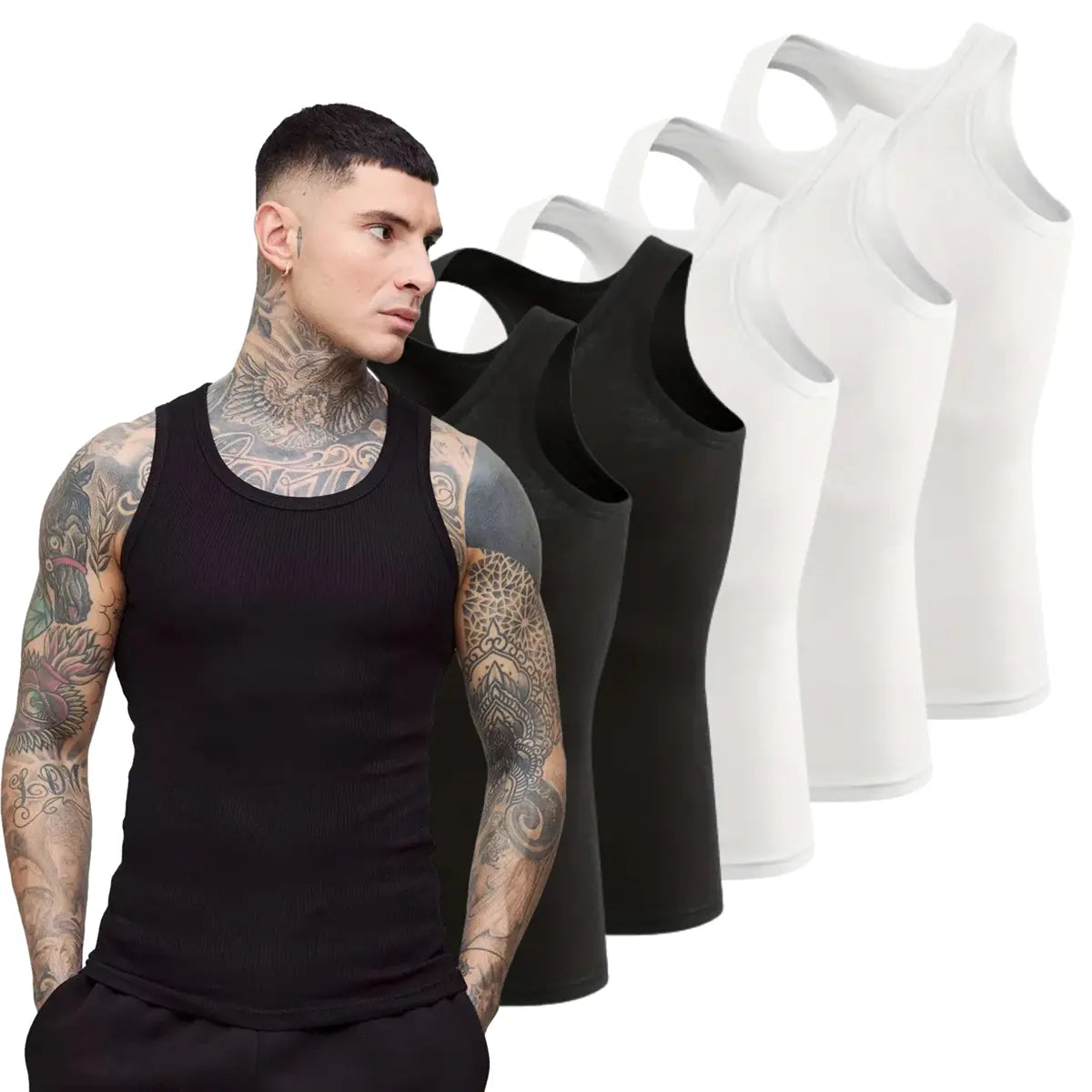 Men's Ribbed Cotton Tank Tops in Black and White